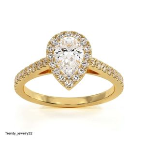 후광 약혼 반지 웨딩 웨딩 Moissanite Ring Pear 1ct 14K 화이트 옐로우 골드 보석