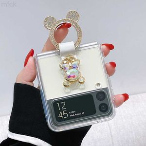 Cell Phone Cases Cute Color Bow Bear Ring Clear Phone Case For Samsung Galaxy Z Flip 3 4 Shockproof Flip Hard Cover