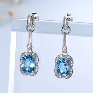 Dangle Earrings Umcho 3.2ct Natural Blue Topaz Gemstone 925 Sterling Silver For Fine Fine Jewelry Party Gift23