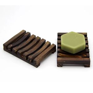 Party Favor Natural Wood Bamboo Soap Dishes Tray Holder Storage Soaps Rack Plate Box Container för baddusch Badrum till sjöss Q43