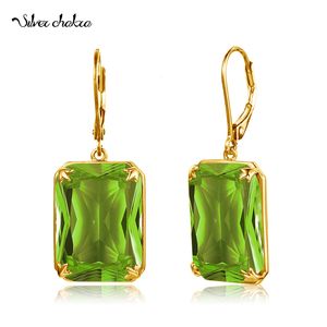 Dangle żyrandol kobiety 925 Srebrne kolczyki 14K Złoto Peridot Zielony kamień szlachetny Długie wiszące kolczyki Piękne biżuterię Dzień Matki 230413