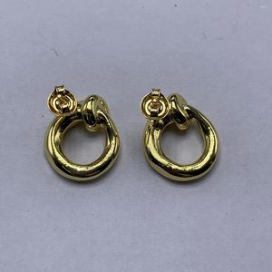 Stud Earrings High Quality Spanish Original Fashion Electroplating 925 Silver 14 K Gold Pin Round Simple Unique Jewelry Gift