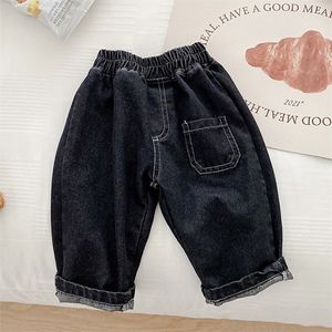 Dżinsy maluchowe chłopiec dżinsy spodnie czarny niebieski kolor solidny luźne ubrania dla dzieci dżinsowe spodnie 230413