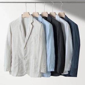 Erkekler Blazers Retro Linen Erkekler Takım Plaj Düğün Yaz Düzenli Uyum Hafif Blazer Ceket Elbise Erkekler Blazers Sıradan Siyah Bleiser XL 231113