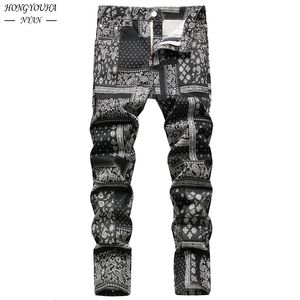 Calça masculina impressão de outono paisley massley jeans clássico clássico diariamente fit