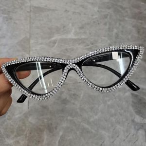 Sonnenbrille Cat Eye Lesebrille für Frauen Stilvolle Strass schmale Damen Computerleser