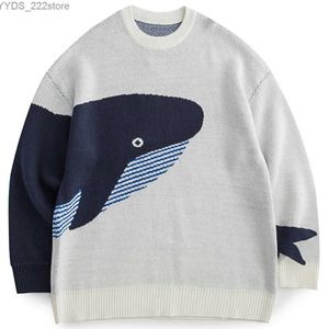 Women's Blouses Shirts LACIBLE Lonely Whale Knitted Sweaters Spring Autumn Sweater Pullover Men Women Jumpers Harajuku Knitwear Outwear Streetwear Tops YQ231114