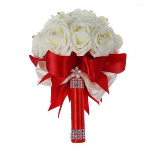 Decorative Flowers Beautiful Wedding Bouquet Bridal Bridesmaid Flower Artificial White Bouquets-Red&White