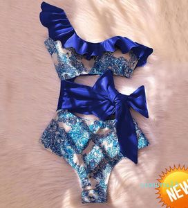 2023 Sexig One Piece Swimsuit Push Up badkläder Kvinnor Ruffle Monokini Vintage 33 Print Swimsuit bodysuit baddräkt Swim Wear