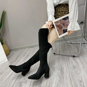 Botlar 2022 Bayanlar Stretch Sock Boots Uzun Sıkı Botlar 4cm Düşük Topuk Bayanlar Diz Yüksek Botlar Nefes Alabilir Rahat AA230412