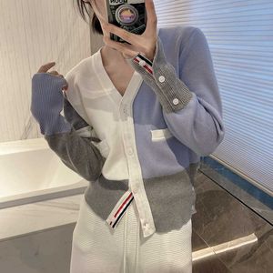 2023 Tom Women's Sweaters Autumn and Winter New Guiqi Academy Style Sweet and Lovely Girl Ice Cream Colored Ribbon Woolen Cardigan