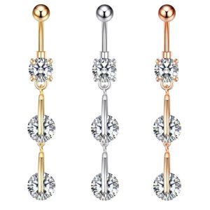 Pierścienie guziki Bell Bell dla stali nierdzewnej Kobiety Waterdrop Dangle przeszywające pierścienie kryształowe kryształowe kolory złoty srebrny kolor