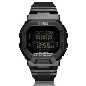 Nowy sportowy sportowy sportowy sport Square Square Black Luminous Digital Watch Big Dial 50 Wodoodporne cyfrowe zegarki