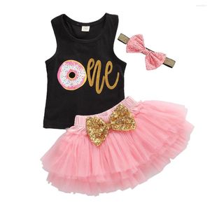 Clothing Sets 0-24m Born Baby Girl Clothes Vest Top Lace Tutu Mini Skirt Bow Headband Birthday Party 3Pcs Outfit Set