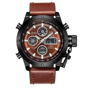 2023 Oulm Orologi sportivi Uomo Top Brand di lusso Doppio display Orologio da polso impermeabile Orologio cronografo da uomo in pelle con lancette luminose