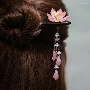 Fermagli per capelli Bastoncino di loto vintage Bacchette in legno di ebano naturale Spilla artigianale con fiori etnici Forcine per capelli da donna Accessorio per gioielli