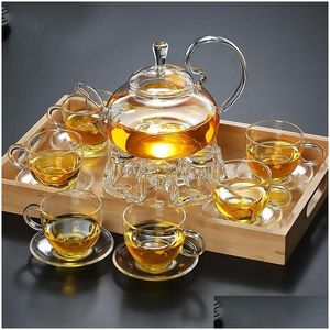 Coffee & Tea Sets Coffee Tea Sets 1Pc 600Ml Heat Resistant With High Handle Flower Glass Pot Blooming Chinese Teapots 250 S2 Drop Deli Dhy30
