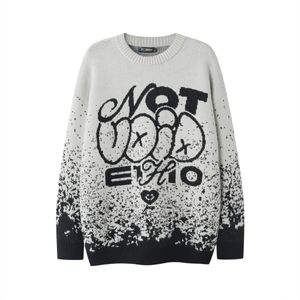 Y2k Harajuku Knitwears for Men Autumn/Winter Creative Pattern Gradient Jacquard Letter Oversize Knitwear Fashion Sweater Women