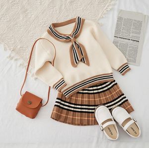 キッズガールズの服セット秋の暖かい女の子編み2ピーススーツトップスカートの女の赤ちゃん服服3-7y
