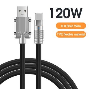 USB CABLE CABLE TYPE-C 120W 6A Super быстро зарядная кабель жидкий силикон для Xiaomi Huawei Samsung Bold 6.0 Линия данных Rainbow Colors 848d