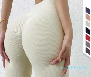 Leggings da donna Costola Pancia nuda Chiusura Pantaloni da yoga all'anca pesca Vita alta Sport Collant fitness Abbigliamento da palestra Pantaloni da allenamento33