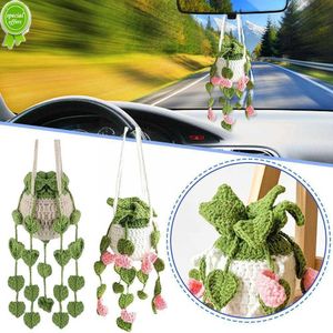 New Car Mounted Rearview Mirror Simulation Green Apple Potted Decoration Car Plant Crochet Hanging Basket Hanging Plant For Car W3D1