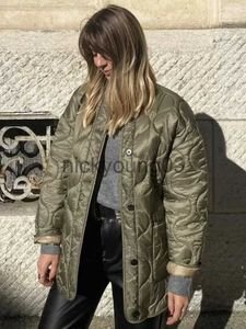 Women's Jackets Casual Loose Army Green Quilted Coat Woman Parkas 2023 O-neck Single Breasted Long Sleeve Padded Jackets with Pockets 2023 Tops J231113