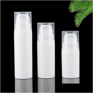 Bottiglie di imballaggio all'ingrosso 10 ml 15 ml bianco bottiglia airless pompa per lozione mini campione e test contenitore sottovuoto imballaggio cosmetico goccia D Dh0My