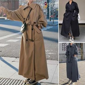 Women's Trench Coats Women's Trench Coat Spring Autumn Black Windbreaker Jacket Fe Double-Breasted er Long Classic Fashion Loose Ladies CloakL231113