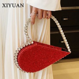 Akşam çantaları xiyuan elmas pembe kırmızı siyah kalp akşam debriyaj çantaları tasarımcı kadın el çantası rhinestones mini düğün parti cüzdanları 231113