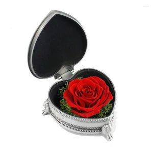 Present Wrap Real Conserved Flower Rose Mom Gifts Immortal Forever Flowers Gold Heart-Shaped Box Mors dag för fru Kvinnor