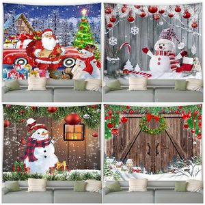 Gobeliny świąteczne gobelin zabawne Święty Mikołaj Snowman Winter vintage drewniana deska rok drzwi świąteczny dekor