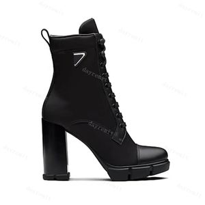 Plack Boot Designer Boot Woman Fashion Boots Leather and Nylon Fabric Booties Women Ankle Biker Australia Winter Chunky Heel