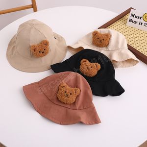 Moda Kids Bucket Hat para meninas desenho animado urso bebê boné algodão algodão Primavera Autumn Children Hats Sun Acessórios infantis 1-3y