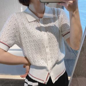 TB Fashion Brand Tom Summer Polo Neck Wool Sweater Thread Knitted Women S Short Sleeved T Shirt Design Top