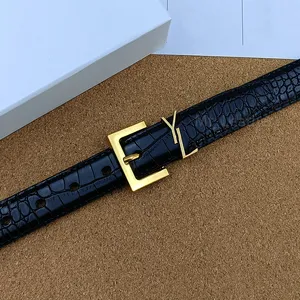 High-quality Men Women Neutral Belt Men's Designer Cowskin and Crocodile Pattern Gold Sier Letter Buckle 3cm Wide Belt No Box