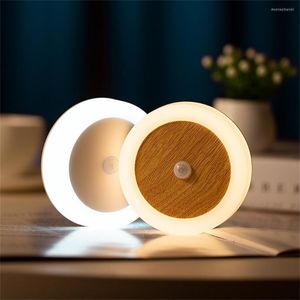 Night Lights Round LED Motion Sensor Closet Light USB Recharge Wardrobe Auto ON/OFF Under Cabinet Kitchen Bedroom Lighting