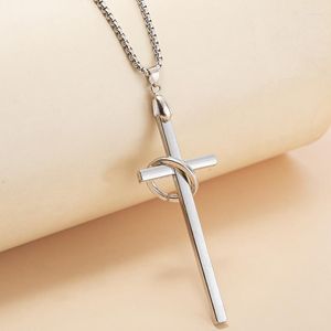 Pendant Necklaces 1 Pcs Silver Color Cross Ferrule Necklace For Men And Women Fashion Simple Alloy Box Chain Jewelry Gift