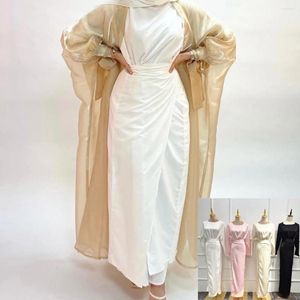 Ethnic Clothing Eid Satin Under Abaya Inner Dress With Wrap Skirt Muslim Fashion Arabic Slip Dresses For Women Dubai Turkey Islam Modest