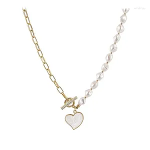 Pendant Necklaces South Korea Stitching Necklace Female Design Heart Imitation Pearl Clavicle Chain Wholesale Girlfriend Gift Luxury