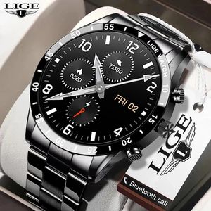 الساعات الذكية Lige Bluetooth Call Smart Watch Men Sports Fitness Tracker Watches Full Touch Touch Waterproof Waterproof Men for Android 231113