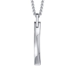 Men's Tungsten Steel Pendant Necklace Bar Charm Perfect Gift for Male Friends Mens Silver Necklace with Pendant Rolo Chain (Stainless Steel ) 3mm 24inch