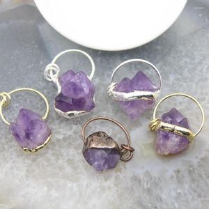 Hänghalsband råa Amethyster Copper Hoop Healing Crystal Oregelbundet kvarts Geode Druzy Vintage Halsband för smycken tillverkningstillbehör