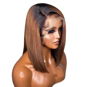 Soft Bob 26 Long Ombre Honey Blonde Brown 180 Density Straight Lace Front Wig For Black Women BabyHair Glueless Preplucked Daily