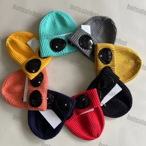 Goggle Beanie Tasarımcı Şapkalar Erkekler için Şeritli Örgü Yün Bonnet İki Lens Gözlük Kafatası Kapakları Yün Kış Kış Şapkası Kayak Düz Renk Casaul Sıcaklık MZ042