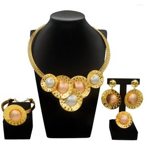 Necklace Earrings Set Dubai Luxury Ladies Jewelry Gold Plated Wedding Party High Quality Bracelet Ring