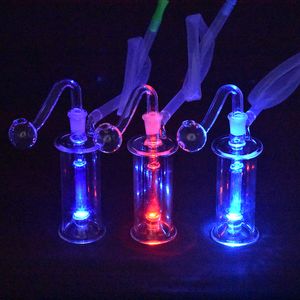 10st LED Light Hookah Glass Oil Burner Bong Water Pipes Inline Matrix Honeycomb Percolator Tjock återvinnare Ashcatcher Bongs med glasoljebrännor och slang