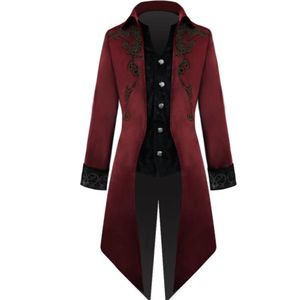 Trench da uomo Uomo Costume medievale Vittoriano Nero Rosso Giacca patchwork retrò Steampunk Tuxedo Frac Cappotto Cappotto gotico 230413