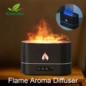 Umidificatore a fiamma da 250 ml 1 3 5H USB Smart Timing LED Diffusore di aromi elettrico Simulazione Lampada da notte di fuoco