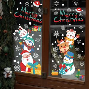 窓のステッカーキッズメリークリスマス漫画サンタクロースエルクホワイトスノーフレークドアガラス装飾ステッカーおもちゃ231110
